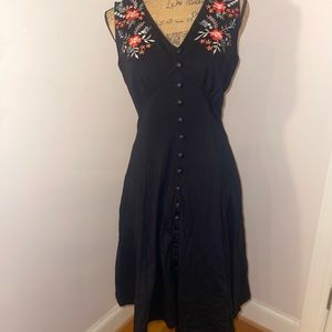 eShakti Self-Button Front Cotton Jersey Empire Dress floral embroidery size L:12